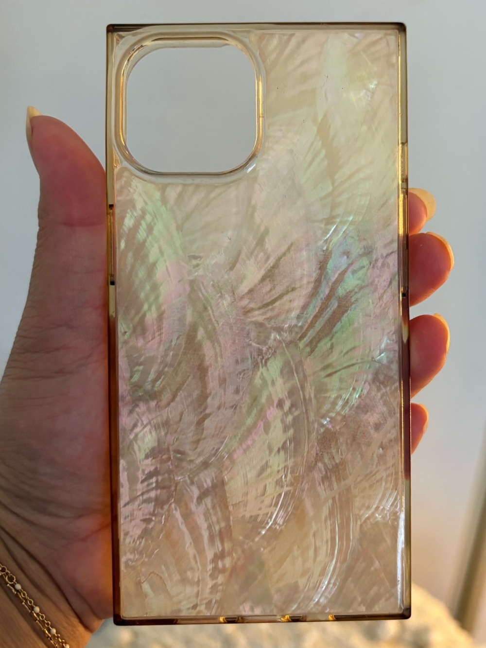 Flaunt | Iridescent Cream Phone Case with Gold Trim